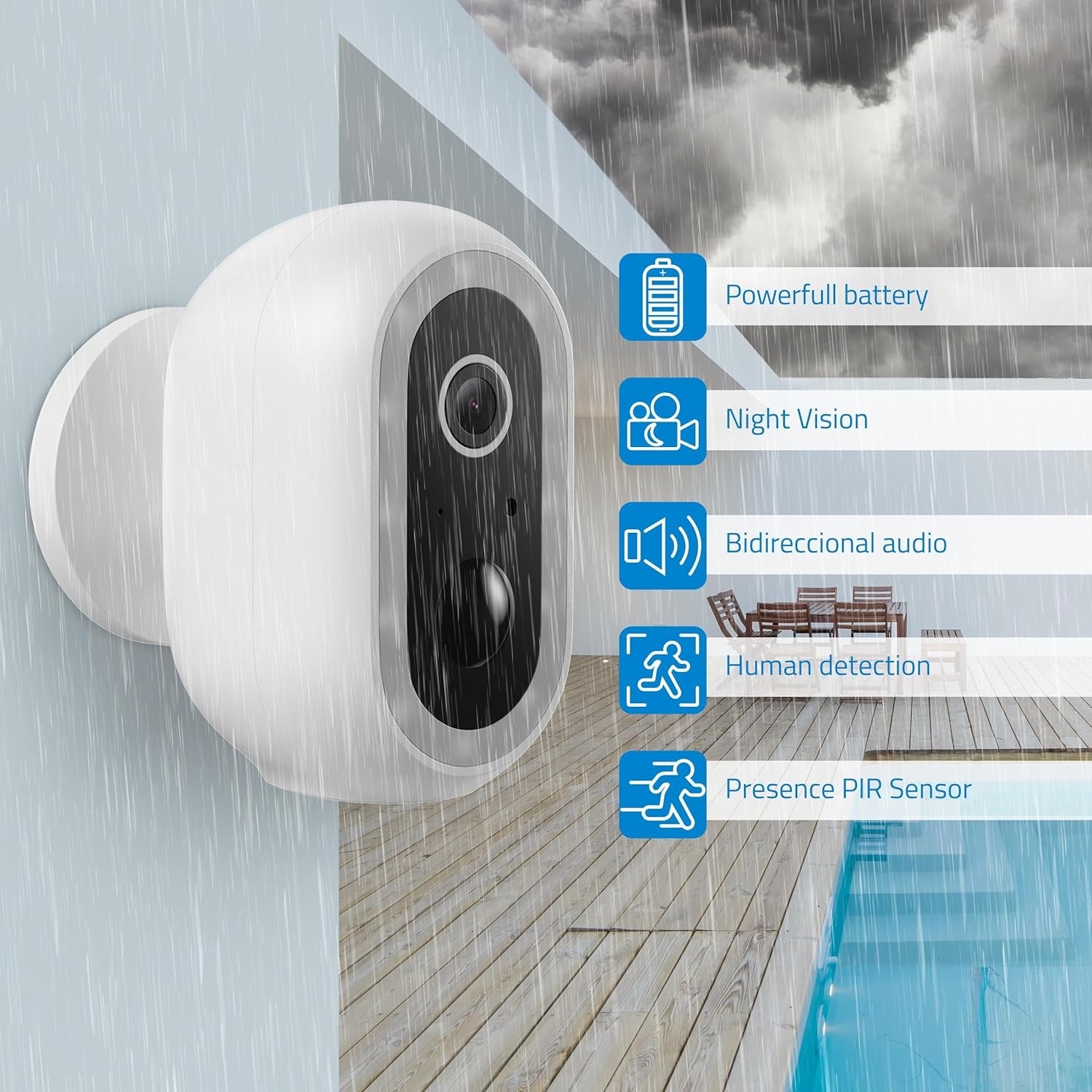 Telecamera di Sorveglianza WiFi Esterno 2K con Batteria