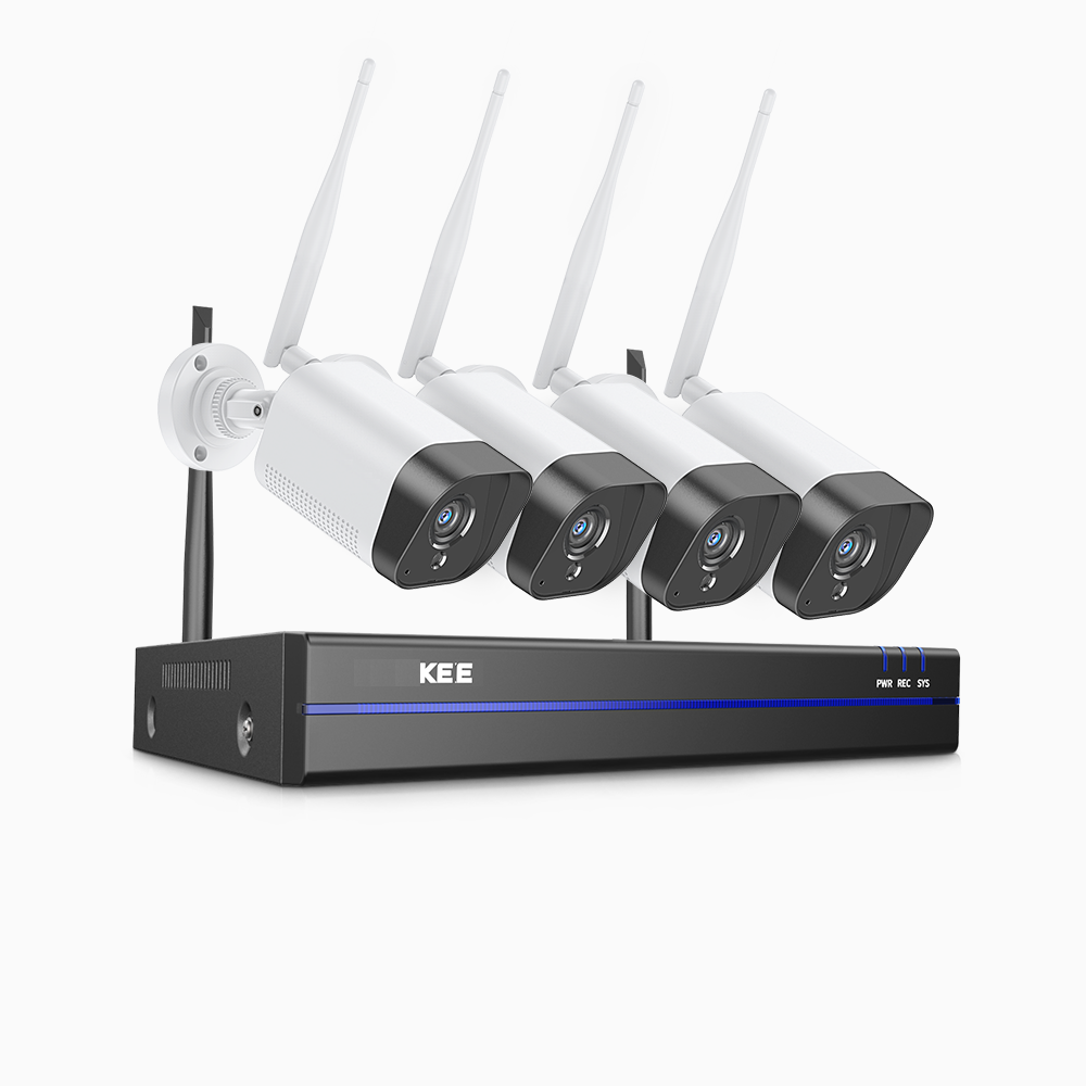 KEEWS300 – Kit videosorveglianza FULL HD wireless 8 canali con 4 telecamere , HD 1 TERA microfono integrato, rilevazione umana, Compatibile con Alexa