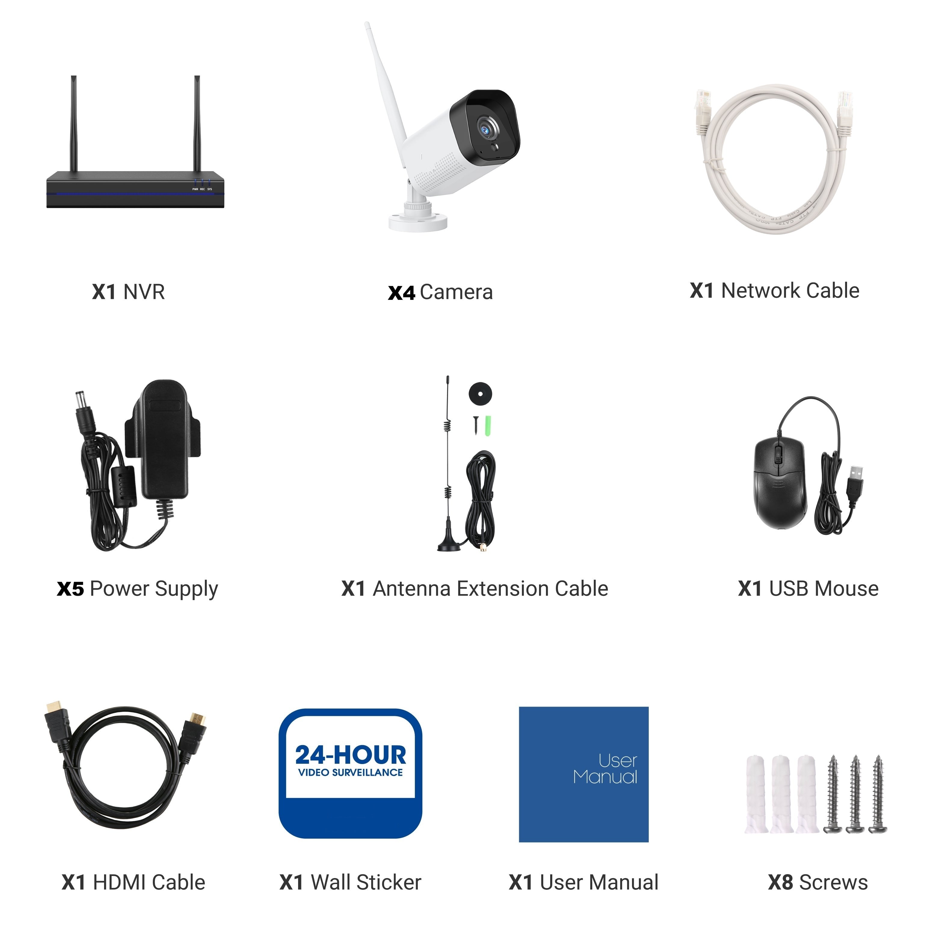 KEEWS300 – Kit videosorveglianza FULL HD wireless 8 canali con 4 telecamere , HD 1 TERA microfono integrato, rilevazione umana, Compatibile con Alexa