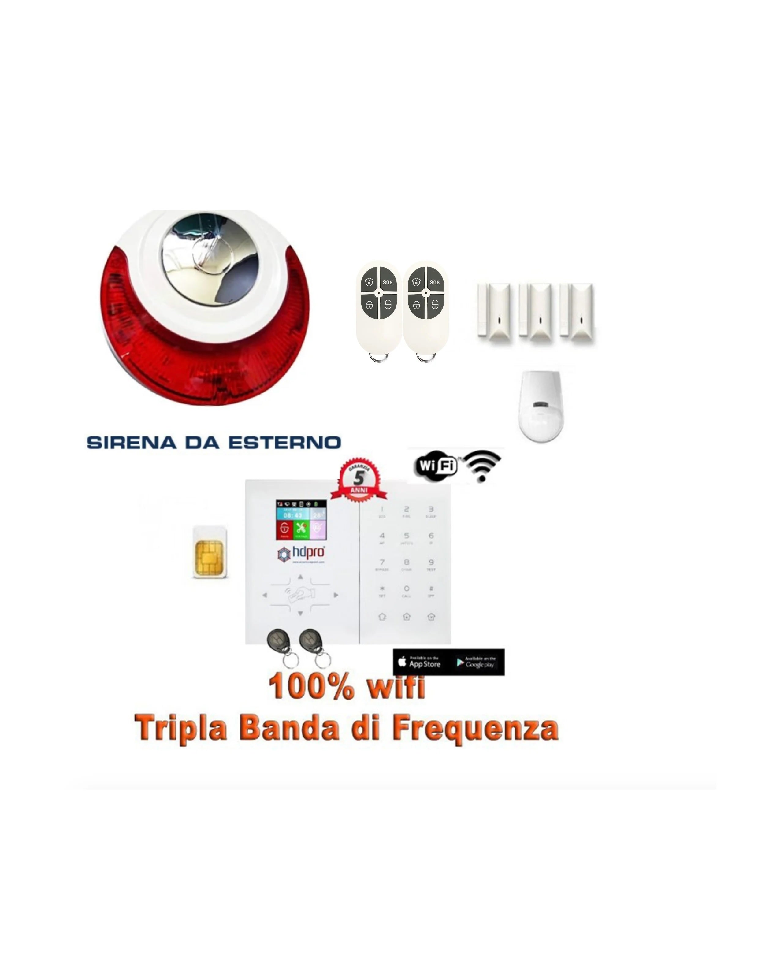 HD-PRO KIT Top - Antifurto senza fili Tripla Banda Frequenze HDPRO® - (Colore Bianco) 299