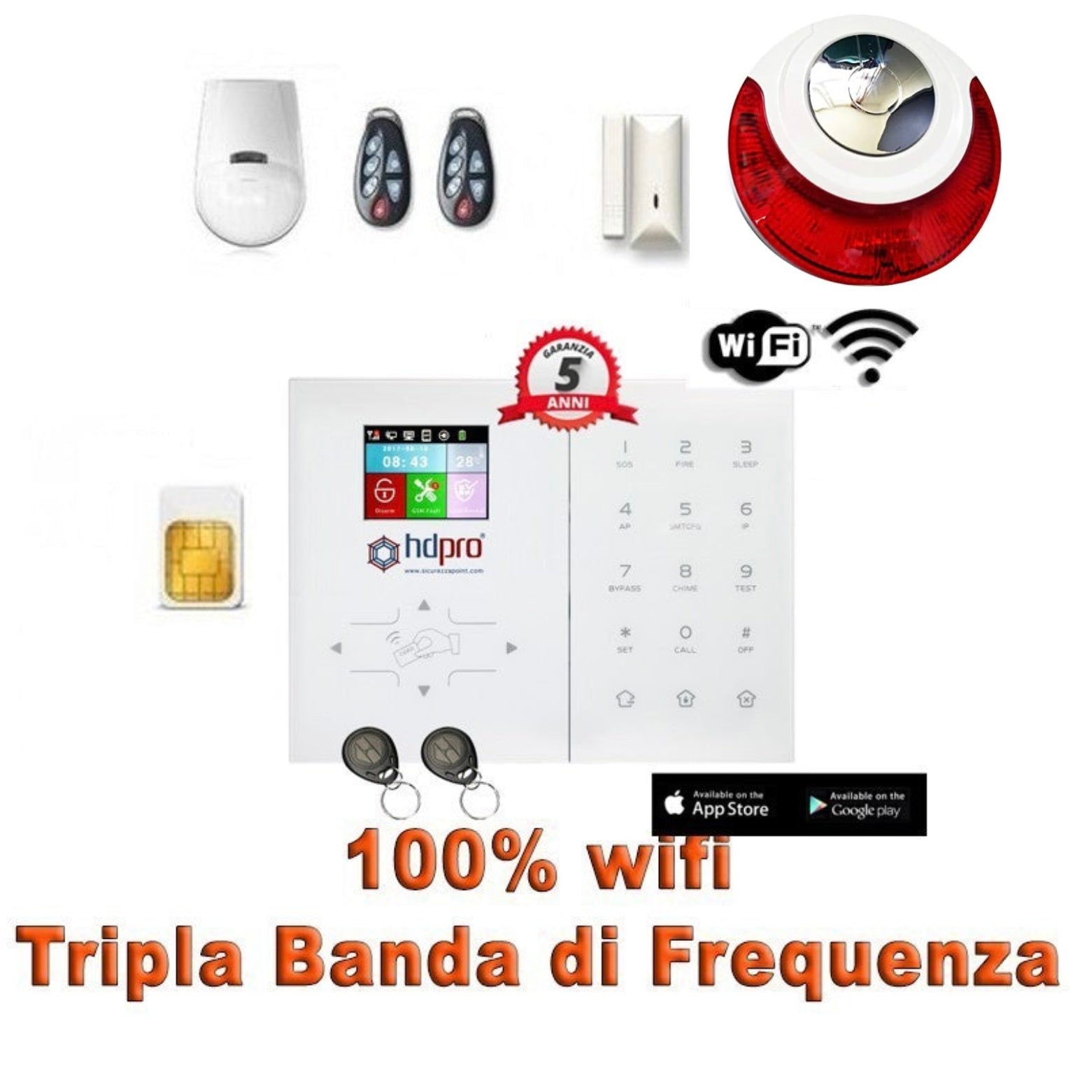 Allarmi Antifurto Casa HD-PRO KIT BASIC Tripla Banda Frequenza HDPRO® - (Colore Bianco)