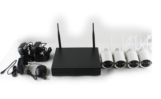 KIT VIDEOSORVEGLIANZA WIRELESS FULL HD IP 4 TELECAMERE 2 MPX  WIFI DA REMOTO SENZA FILI