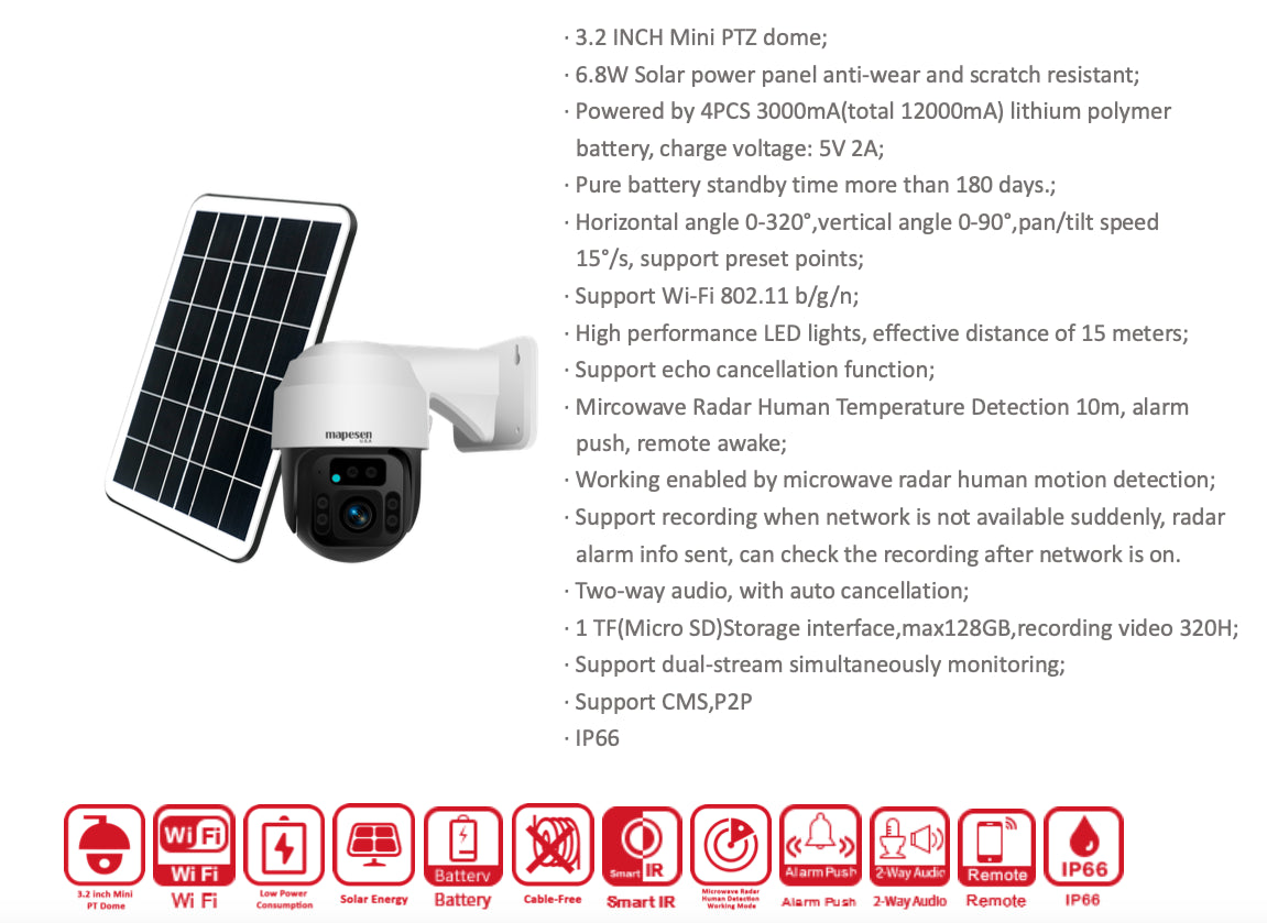 Ip camera da esterno 3G 4G LTE DOME solare 3 MPx SD fino 128 Gbyte