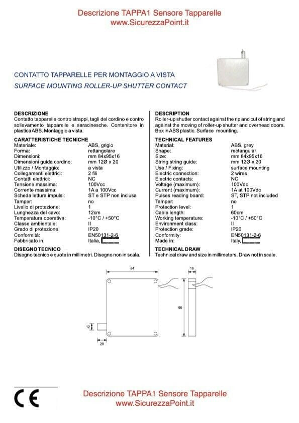 Sensore tapparella a cordino a fune a filo bentel lince gewiss csa