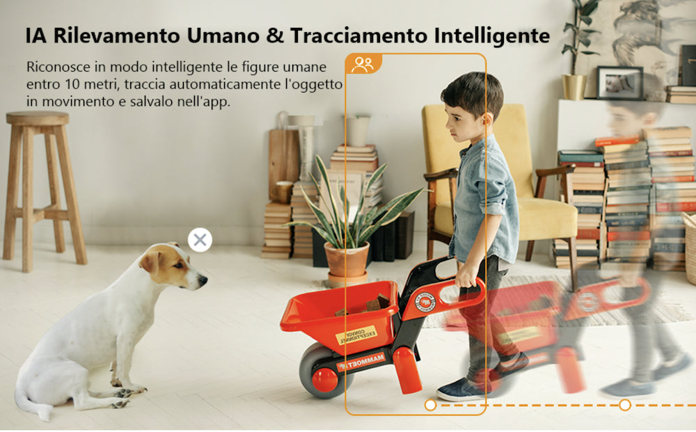 Telecamera Wi-Fi Interno Alexa Rilevamento Umano Audio Bidirezionale con Sirena