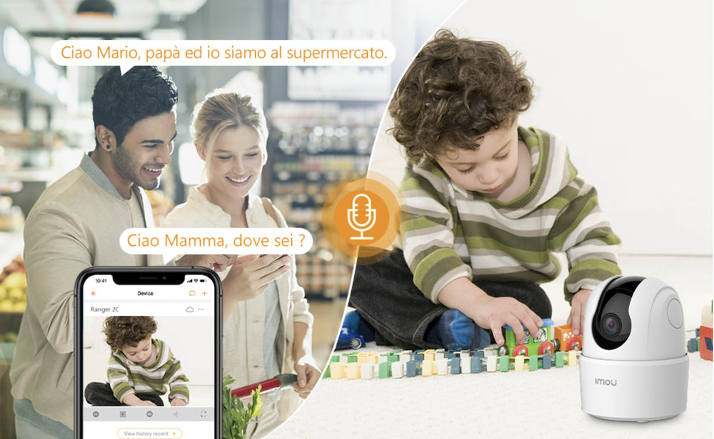 Telecamera Wi-Fi Interno Alexa Rilevamento Umano Audio Bidirezionale con Sirena