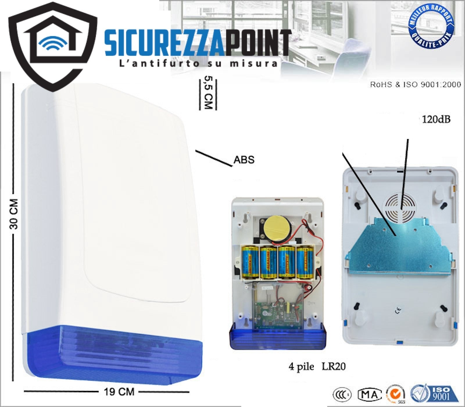 Sirena allarme esterna autoalimentata per HD Blu nuovo modello